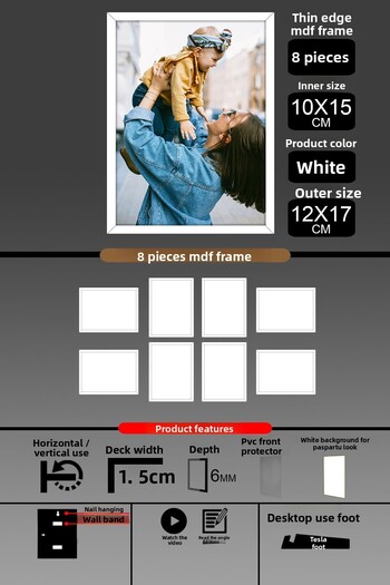 yhfoto 8 Pieces 10X15 Frame - Thin Slatted Frame - White Frame - 6mm Frame - Photo Frame