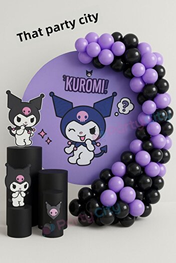 Party City Σετ μαύρο λιλά με θέμα Kuromi - 40 μπαλόνια + αλυσίδα μπαλονιών 5 μέτρων |   Στολίδι γενεθλίων
