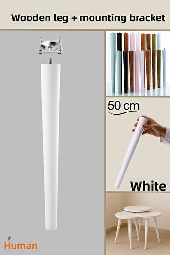 GLASWEN Wooden Leg 50 cm White M8 Screwed Connection Apparatus Cabinet Furniture Sofa Sofa Support Leg Foot