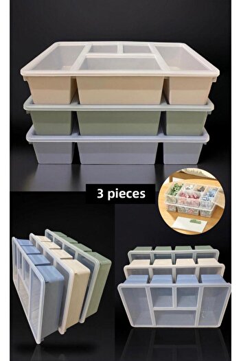 Bayev 3Pcs Mix Color Luna Storage Box with Lid 5 Compartments Office Drawer Inner Organizer Jewelry Organizer