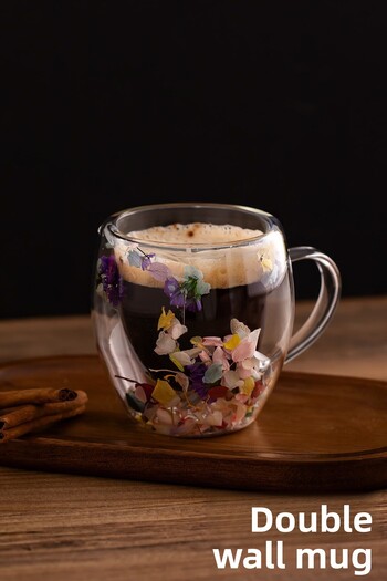 Porsima 2090 Leafy Double Wall Glass Mug Tea Coffee Cup Heat Insulated Glass Cup with Handle 250ml