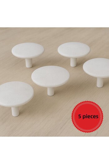 Karan Porselen 5 Pieces Luxury Metal White Button Drawer, Cabinet, Kitchen, Cloakroom Handle