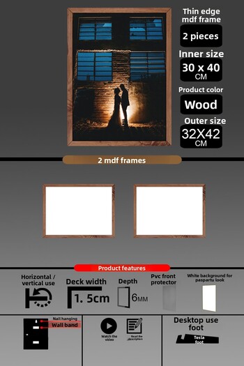bymat 2 Pieces 30X40 Frame - Thin Slatted A3 Frame - Wooden Frame - 6mm - Photo Frame