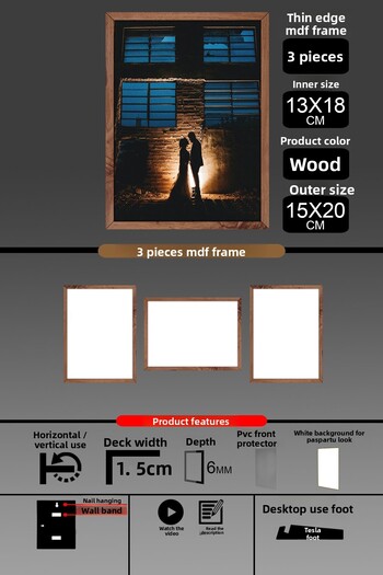 bymat 3 Pieces 13X18 Frame - Thin Slatted Frame - Wooden Frame - 6mm Frame - Photo Frame