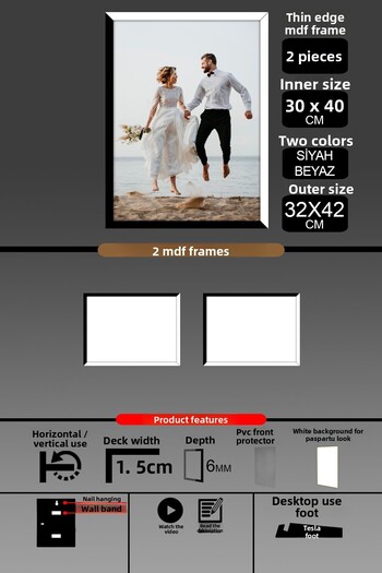 Bytwo 2 Pieces 30X40 Frame - Thin Slatted A3 Frame - 2 Colors Black White - 6mm Photo Frame