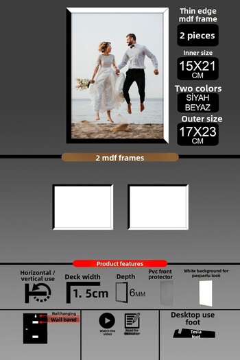 Bytwo 2Pcs 15X21 Frame - Fine Slatted A5 Frame - 2 Colors Black White - 6mm Photo Frame