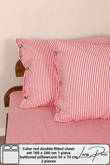 Larispera طقم ملاءة مزدوجة منسوجة من القطن مقاس 180 × 200 سم مع غطاء وسادة بأزرار (50 × 70 سم 2 قطعة)