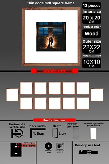 yhfoto 12 Pieces 20X20 Frame - Thin Slatted Frame - Wooden Frame - Square Frame - Photo Frame