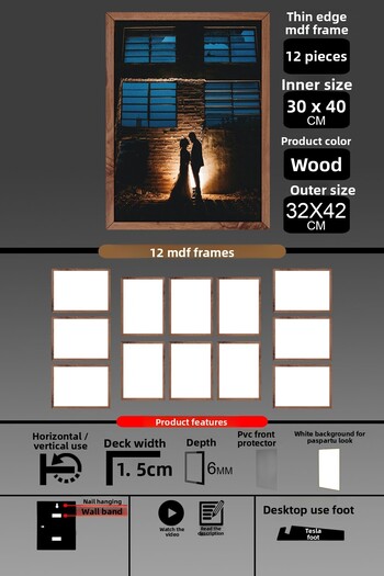 bymat 12 Pieces 30X40 Frame - Thin Slatted A3 Frame - Wooden Frame - 6mm - Photo Frame