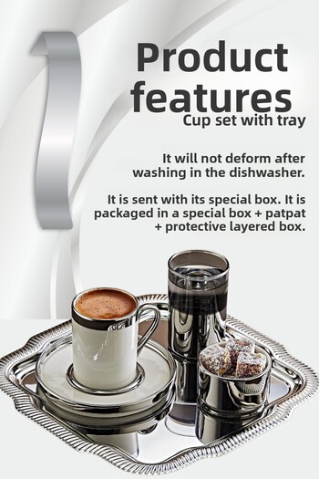 grimorlife Silver Porcelain Cup Set with Tray for 6 People Groom Coffee-Word Engagement Turkish Coffee Coffee Cup