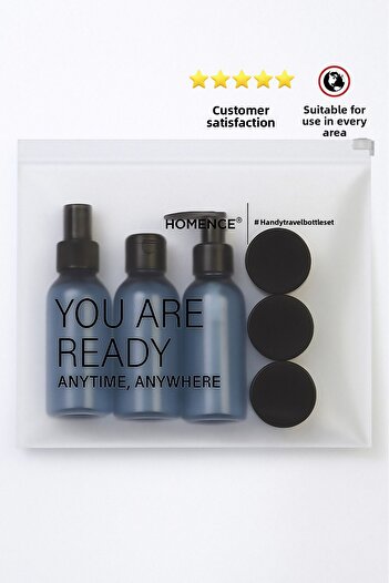 homence Set de 6 pungi de machiaj de călătorie și sticlă albastră Kit de călătorie de 100 ml