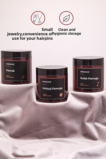 homence 3-Piece Ear Cotton Makeup Cotton and Cotton Labeled Plastic Organizer Jar Bathroom Set Amber 500 ml