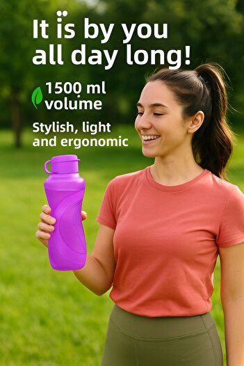 Open Home Concept Waterfresh 1500 ml - Water Bottle and Water Bottle Suitable for School, Work, Gym - Purple