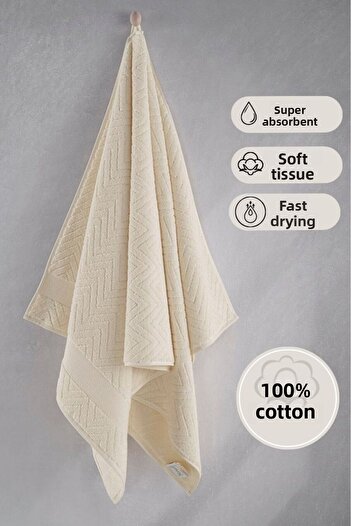 Karna Home Cotton Single Towel Jacquard Carnation Premium Zander 70X140Cm - Cream