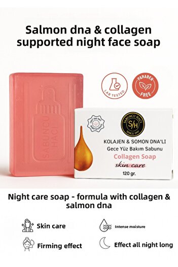 SABUNCU HACI SH SİNCE1997 Collagen Night Serum, Facial Care Soap with Kojic and Salmon Dna Anti-Aging Regenerating 120 Gr