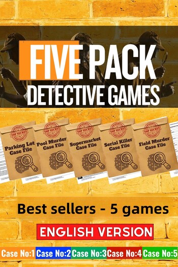 GameBulance 5 Packet, Detective Games, Who Is the Killer, Murder Mystery Game - 5-Piece English Detective Game