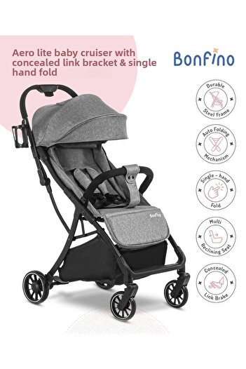 Bonfino Aero Lite Baby Cruiser Stroller, 0 to 4 Years, 100 x 41 x 70 cm - Grey