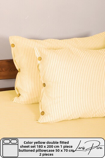 Larispera Double Fitted Sheet Set Cotton Yarn Dyed 180X200Cm Buttoned Pillowcase (50X70Cm2Pcs)