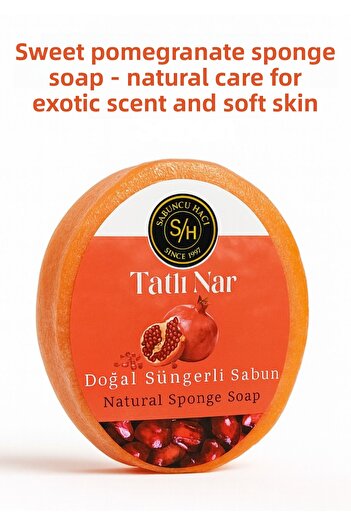 SABUNCU Natural Sponge Soap with Sweet Pomegranate Extract (Helps Repair Sunken and Strawberry Legs) 130-140 Gr