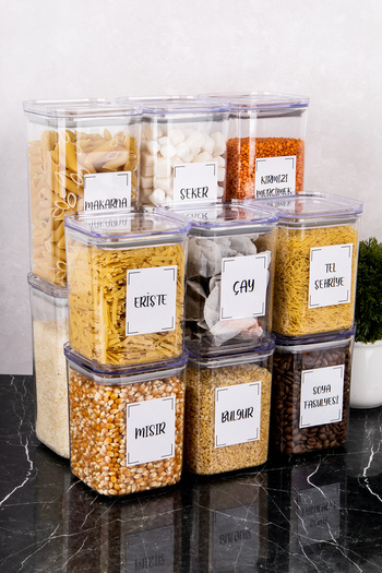 DNS HOME 12-Piece Vacuum Lid Pulses Set 1200-900 ml Storage Container with Pulses Label Food Jar Mica Set