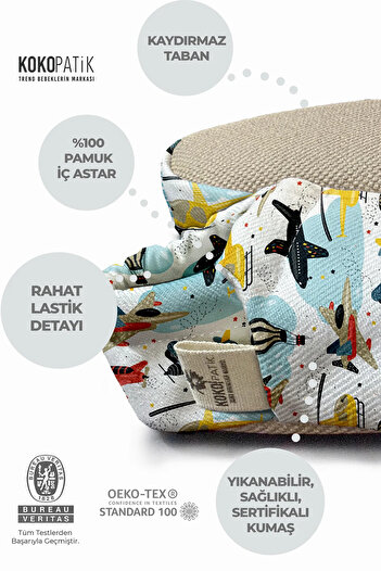 Kokopatik ,Non-Slip Sole,Organic Cotton Home Nursery Booties,Flying Vehicles Patterned Booties