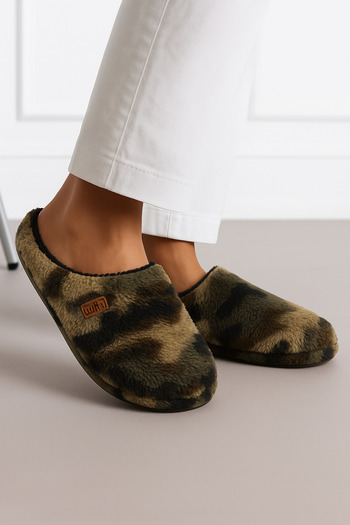 fluffy Fleece Plaid/Camouflage Printed, Plush Inside, Thick and Non-Slip Sole Men's Home Slippers