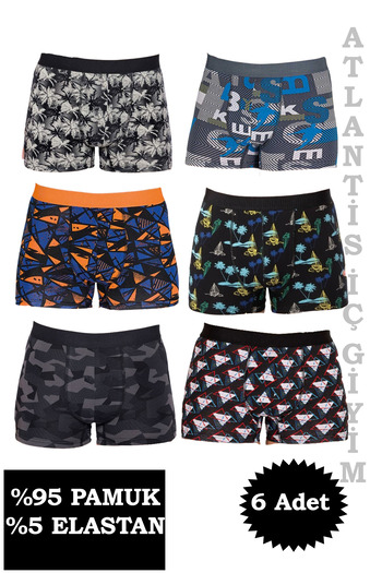 Berrak Trend Patterned 95% Cotton Flexible Boxer 6 Pack