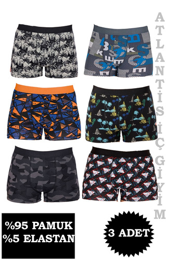 Berrak Men's Lycra Boxer Patterned 3 Pack