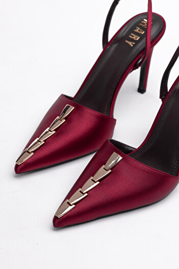 Tasarım Mary Heels Stylish Satin Fabric Thin Strap Women's Sandals-Burgundy Color for Night and Invitation Combinations