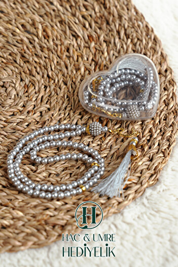 Hac Umre Hediyelik Gift Prayer Beads |   99 Pearl Prayer Beads Vav Imameli Tassel Heart Boxed |   Hajj Umrah Day Invitation Gift