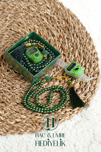 Hac Umre Hediyelik Stone Zikirmatik and Pearl Prayer Beads Set |   Mevlüd Hajj Umrah Invitation Organization Gift |   10 Piece Set