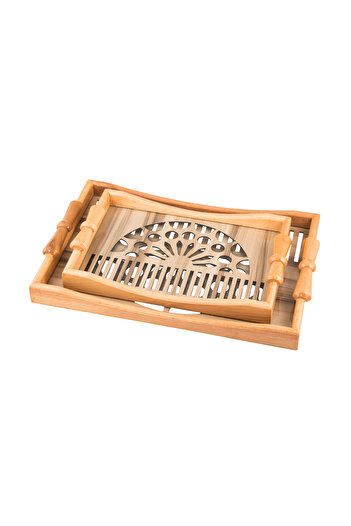 Dania Set of 2 trays and a wooden tray with a decorative base and a transparent acrylic layer, size (33*23)(41*29) cm