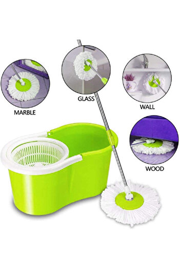 Fumes Spin mop and bucket set with 2 microfiber heads and 360 degree rotating handle for floor cleaning