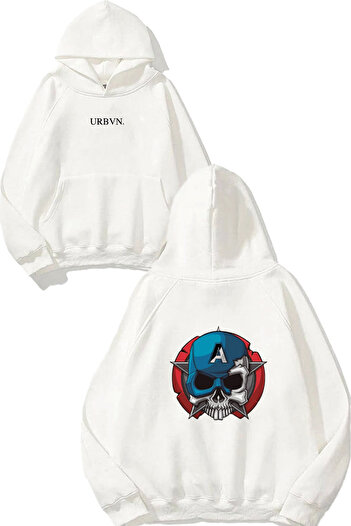 urbvn Captain America Design Printed Oversize White Hooded Sweatshirt