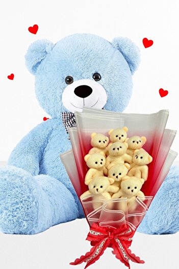 Sole 90 cm Plush Teddy Bear and 9 Piece Teddy Bouquet – Valentine's Day & Birthday Gift