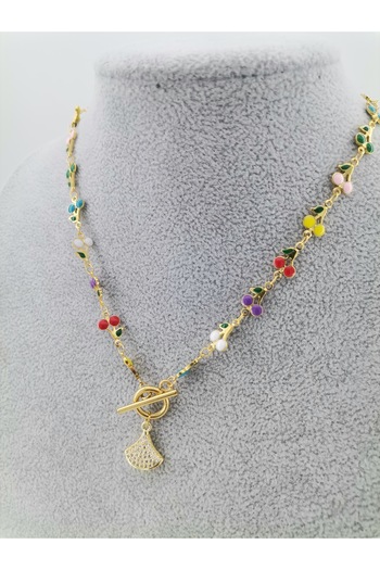 Hobimos Special Series Colorful Zircon Stone End Pendant - Stylish Steel Necklace