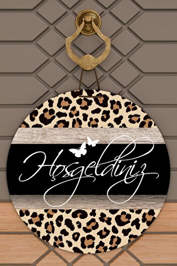 Dormot Μοντέρνα ψηφιακή εκτύπωση Μαύρο ξύλινο Leopard Welcome Door Ornament