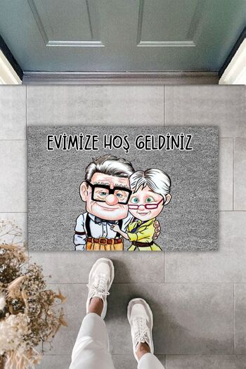 Dormot Modern Digital Printing Doormat - Gray New Sweet Couple - Kapi Onu Paspasi