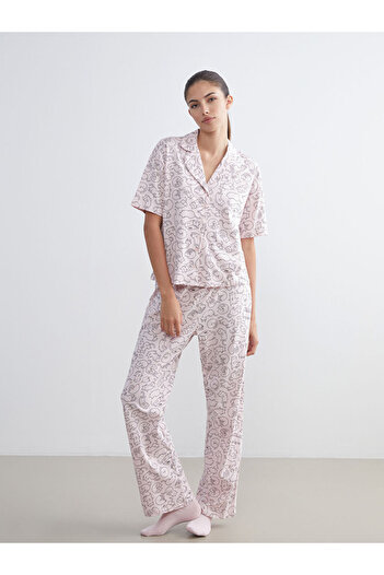 LC Waikiki Create Your Style from Uzg Store |   Shirt Collar Printed Women's Pajama Set