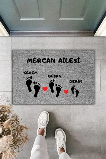 Dormot Modern Door Mat - Special Design with Gray and White Family Footprint - Personalized Design Door Door Mat