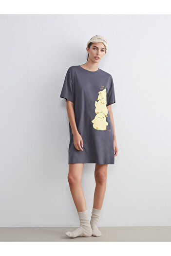 LC Waikiki Sparkling Choices from Shining Store |   Crew Neck Printed Oversize Women's Nightgown