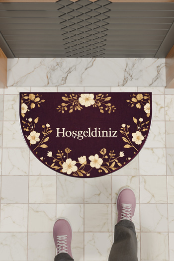 Dormot Modern Digital Doormat Burgundy Floral Half Moon Doormat - Front Door Mat