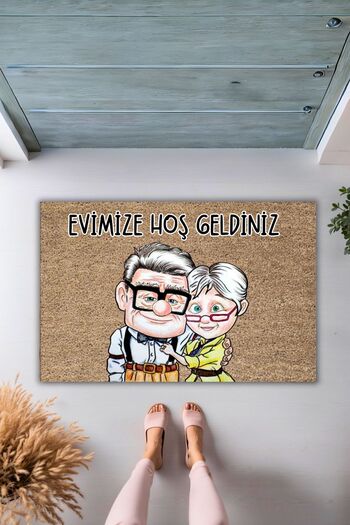 Dormot Modern Digital Printing Doormat - Brown New Sweet Couple - Kapi Onu Doormat