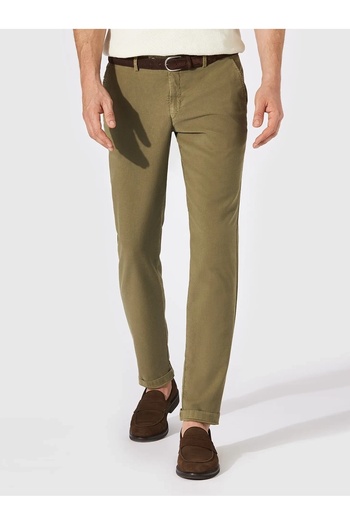 Hiltl Olive Green Vintage Waist Back Elastic Cotton Elastane Slim Fit Trousers