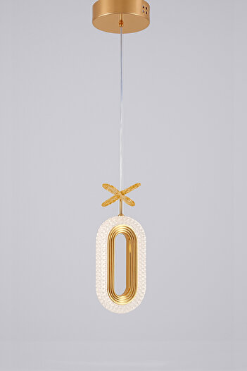 Fer Avize Doruk Tekli Modern Led Avize Gold Renk Kristal Görünüm Gün Işığı Enerji Tasarruflu Hol Yemek Odası