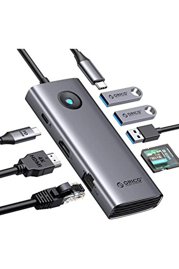 Orico محطة إرساء USB C، 8 في 1 USB C دونجل مع HDMI 4K+PD100W+3*USB3.0+Ethernet+SD/TF، ​​USB C