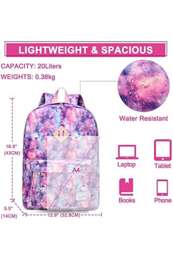 VASCHY Backpack for Women Men, Lightweight School Bag Water Repellent Children Boy Leisure for Girl