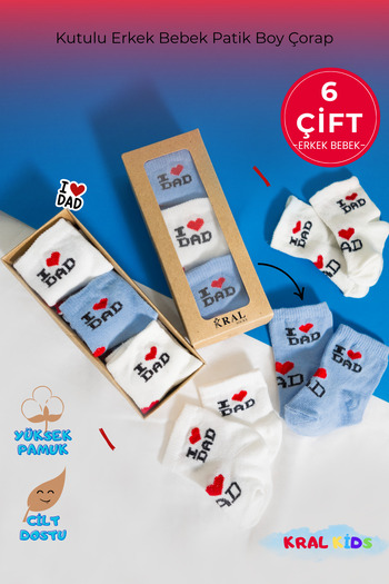 KRAL SOCKS 6 Pairs of Baby Boy Socks Boxed Booties Size – I Love Dad Patterned, Cotton