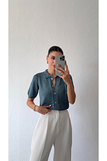HAZELANNA Buttoned Shiny Rope Knitwear
