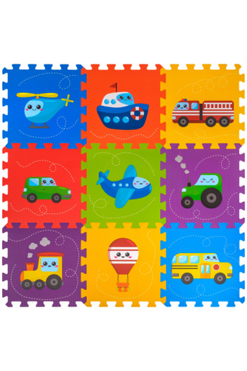 FizioTab FizioTab® EVA foam puzzle mat, 9 pieces, Helicopter, Ship, Car, 86x86 cm